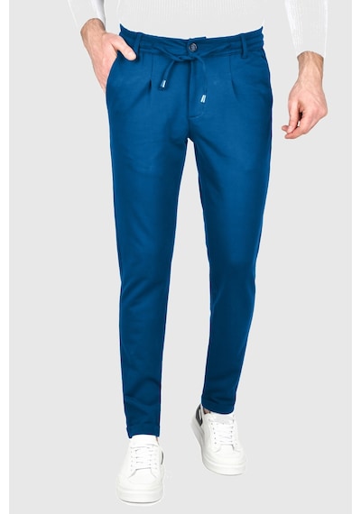 Deepsea Erkek Mavi Beli Lastikli Slim Fit Likralı Duble Paça Penye Spor Pantolon 2502385 Mavi