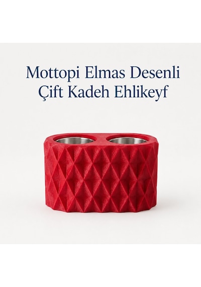 Mottopi Ehlikeyf Kırmızı Elmas Desenli,2 Kadeh Yuvalı,metal İç Hazneli,termojelli Soğutucu-kırmızı