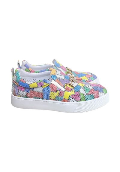 Renkli Hakiki Deri Taşlı Toka Detaylı Ultra Hafif Sneaker Çok Renkli