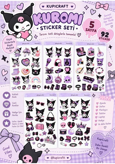 5 Sayfa Kuromi Sticker Seti- Kuromi Sticker 0