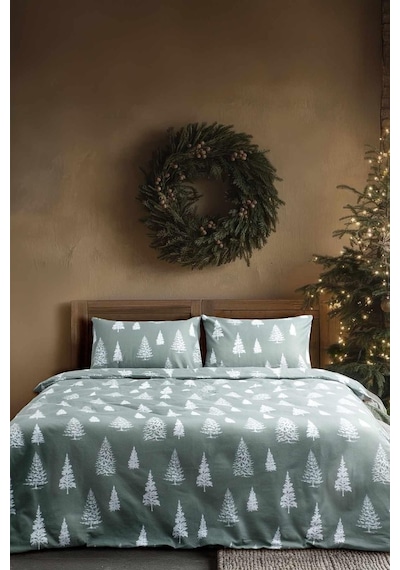Cotton Collection Kışlık Pazen Çift Kişilik Nevresim Seti Evergreen Renkli