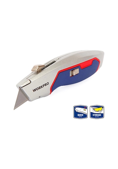 Workpro Wp213011 Ağır Hizmet Alüminyum Gövde Geri Çekilebilir Rötuş Maket Bıçağı + 3 Adet Yedek Bıça