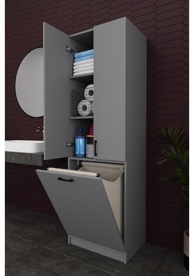 Modern Çamaşır Sepetli Çok Amaçlı Banyo Dolabı %100 Mdf Banyo Düzenleyici Dolap Bd06 Kül Gri Modern Çamaşır Sepetli Çok Amaçlı Banyo Dolabı %100 Mdf Banyo Düzenleyici Dolap Bd06 Kül Gri