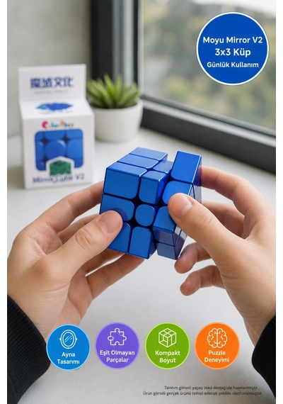 Moyu Aynalı Küp Mirror Cube V2 3x3 Mavi Şekil Değiştiren Zeka Bulmacası 5,6x5,6x5,6 Cm