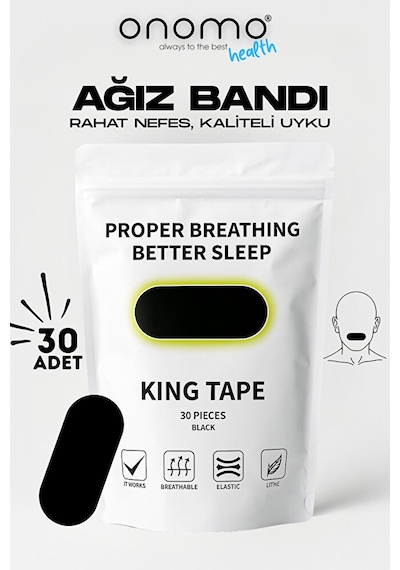 Health Ağız Bandı Siyah Horlama Önleyici Ağız Kapama Hipoalerjenik Uyku Bandı 30'lu