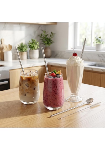 5 Parça Karıştırıcı Kaşıklı Paslanmaz Çelik Pipet Seti, 4 Adet Kaşıklı Metal Pipet Ve Temizleme Fırçası, Soğuk Kahve, Smoothie, Milkshake, Limonata, Kokteyl Ve İçecek Sunumu İçin