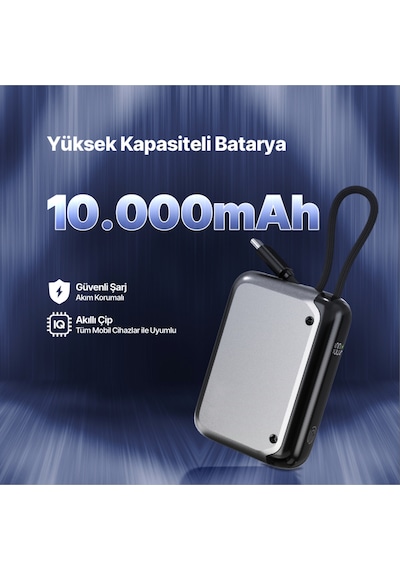 Ttec 2BB228UG Recharger LCD 10.000 mAh PD 30W USB-C Dahili Kablolu Taşınabilir Hızlı Şarj Aleti/Powerbank