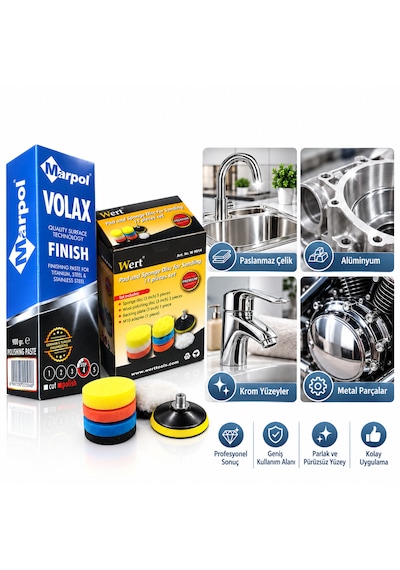 Sanplaza Volax Metal Parlatıcı Cila Ve 11 Parça Pasta Cila Polisaj Sünger Seti