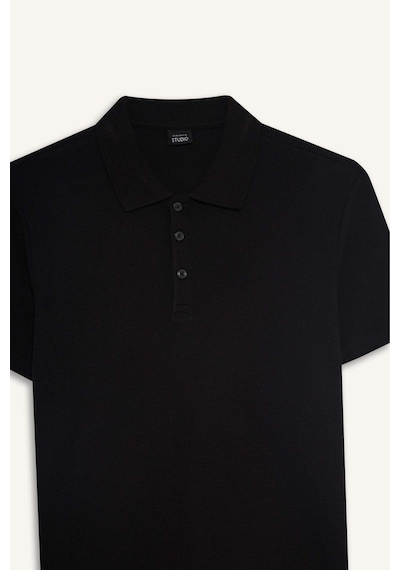 DeFacto Slim Fit Dar Kesim Polo Yaka Kısa Kollu Pamuklu Modal Karışımlı Basic Düz Siyah Tişört M6609AZ25SPBK81