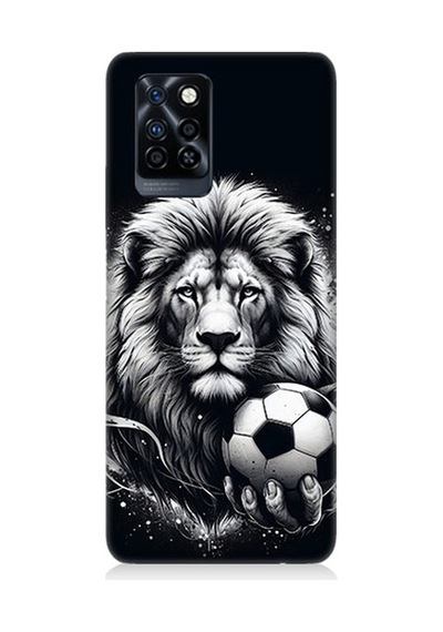 İnfinix Note 10 Pro Uyumlu Siyah Beyaz Aslan Ve Futbol Topu Desenli Silikon Kılıf