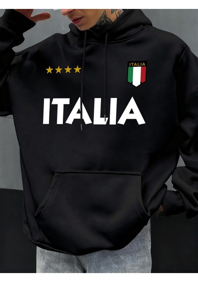 Startmore Startmoreitalya İtalyan Bayrağı Tasarım Erkekler Hoodie Polar Kapüşonlular Cep Yumuşak Hoody Sonbahar Siyah