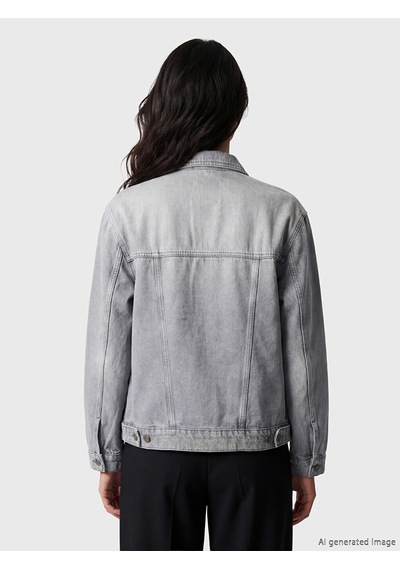 Lcw Vision Gri Gömlek Yaka Oversize Kadın Jean Ceket