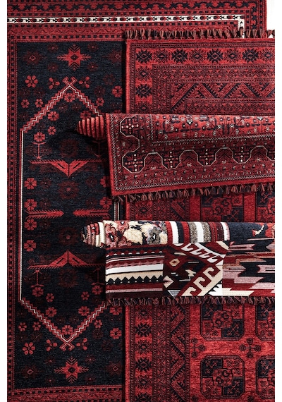 Kırmızı Renkli Afgan Tarzı Altı Kaymaz Şönil Kilim-57