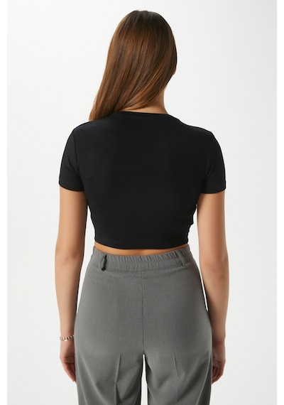 Ritnice Kadın Deal Lux Touch Yumuşak Doku Crop Siyah Bluz