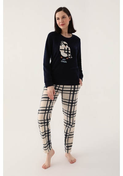 Arnetta Cute Penguins Lacivert Kadın Uzun Kol Pijama Takım