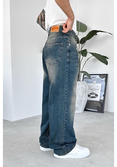 Eskitme Mavi Soft Degrade Basic Ekstra Bol Pantolon Eskitme Mavi