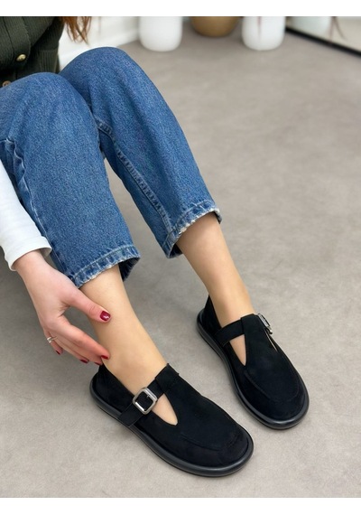 Erva'nın Butiği Siyah Süet Olivia Toka Detaylı Kadın Loafer-5999