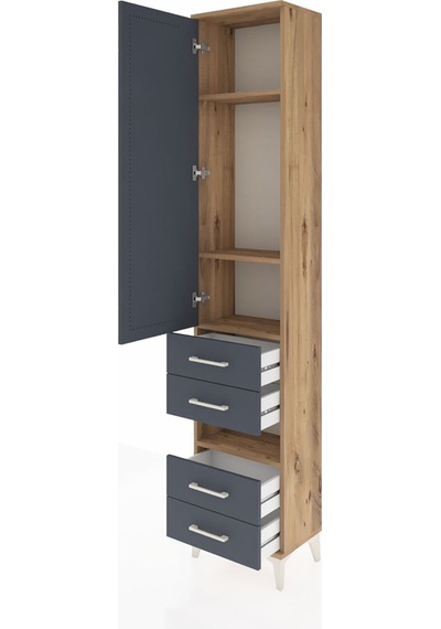 Arges Dolap 4 Raflı 4 Çekmeceli Tek Kapaklı 44x30x221 Çam-ant... Çam