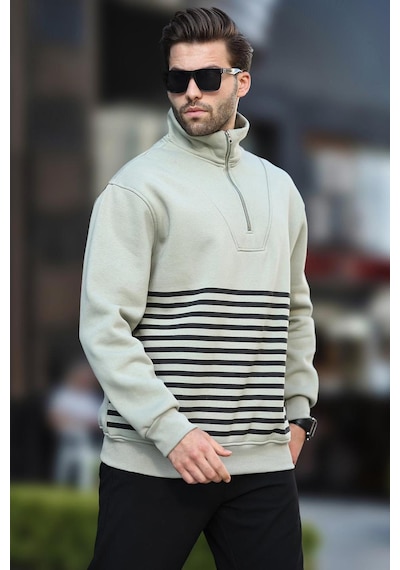 Madmext Çağla Yeşili Fermuar Yakalı Çizgili Sweatshirt 7056-çağla Yeşili Çağla Yeşili