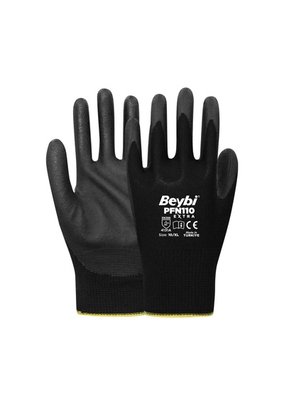 Pfn110 Extra Polyester Örgü Üzeri ½ Köpük Nitril Kaplı Eldiven Siyah