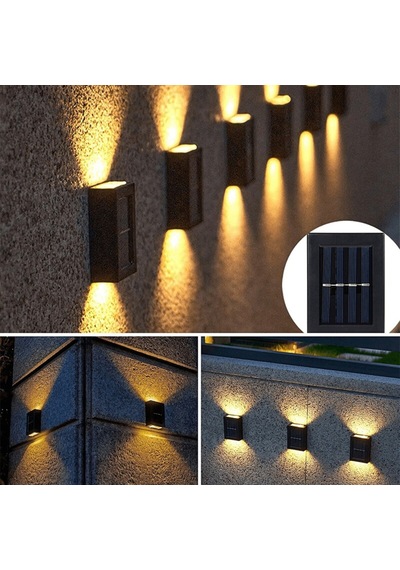 4 Ledli Solar Çift Taraflı Duvar Lambası Güneş Enerjili Aydınlatma Dekorasyon Aplik Işık Çok Renkli