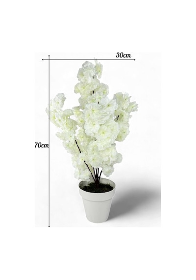 Yapay Ağaç Bahardalı Ağacı Beyaz Japon Kiraz Çiçeği Sakura Çiçeği 70cm Beyaz Plastik Saksılı