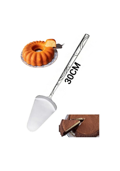 Paslanmaz Çelik 30 Cm. Desen Saplı Pasta Kek Sunum Spatula Çelik Metalik Diğer