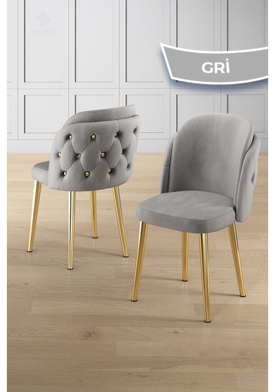 Canisa Zae Serisi 90x168 Lak Panel Siyah Mermer Desen Gold Ayak Masa Takımı 6 Gri Sandalye Masa Siyah Mermer Desen Sandalye Gri