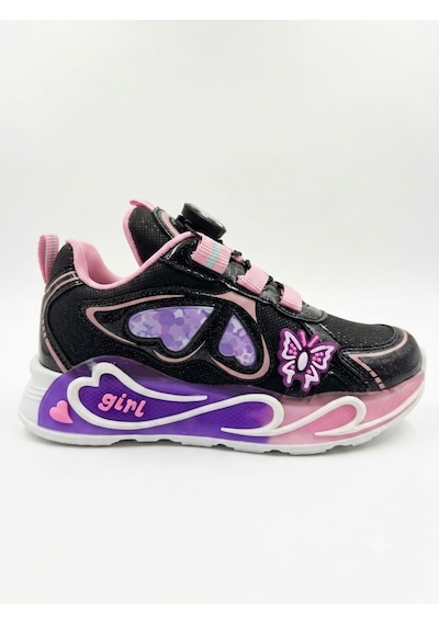 Hayo Kız Çocuk Akıllı Bağcıklı Rahat Konforlu Hafif Sneaker Spor Okul Ayakkabısı Siyah - Pembe