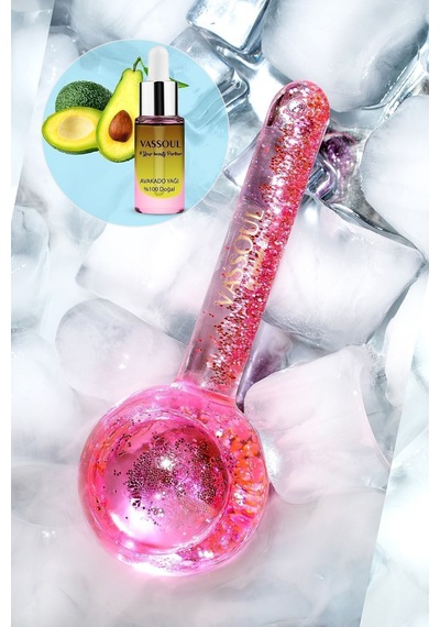 Ice Globes Buz Küresi Yüz Masaj Topu Soğuk Terapi, Cilt Bakımı, Avokado Yağı Hediyeli Pink