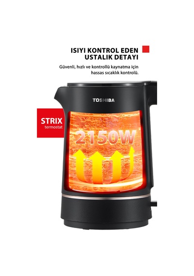 Toshiba Cool Touch KT-15PS1WCIS K Gizli Rezistanslı 1.5 L Siyah Su Isıtıcı Kettle