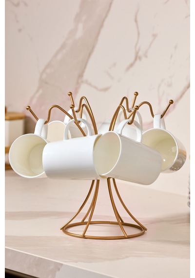 Edora Home 2'li Rose Mutfak Organizer Seti, Misketli Kağıt Havluluk Ve 6 Kancalı Bardaklık - Metal Paslanmaz