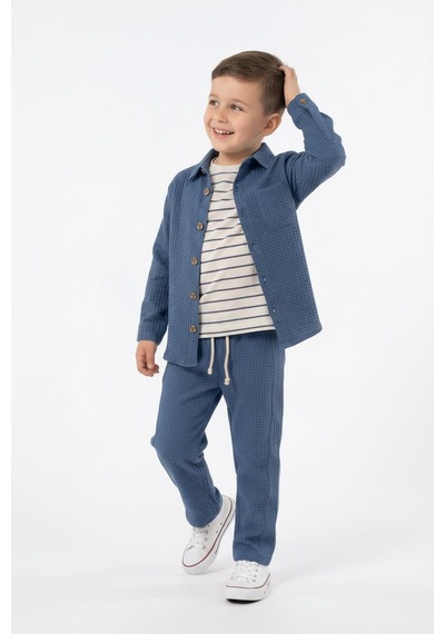 Mevsimlik Casual 3lü Takım İndigo