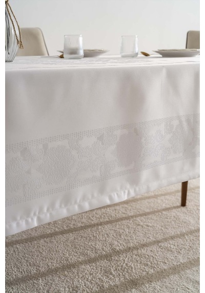 Rivaistanbul Jumbo Jakar Beyaz Sıvı İtici Leke Tutmaz Masa Örtüsü 160x220 Cm Beyaz