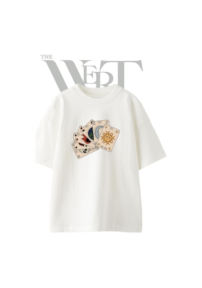 Thewert Tarot Kartlari Tasarım Baskılı Ünisex Beyaz Oversize T-shirt