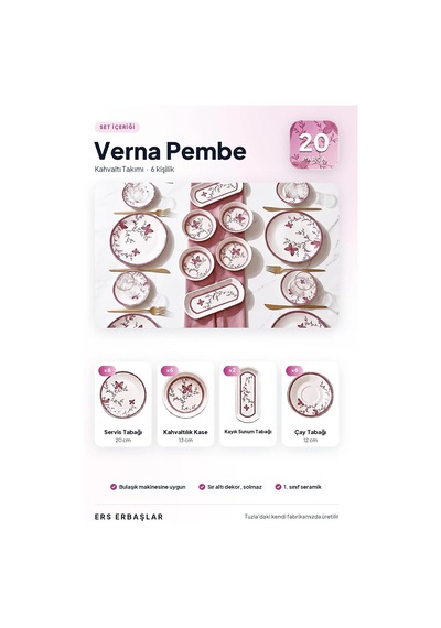 Verna Pembe 20 Parça 6 Kişilik Kahvaltı Takımı Diğer