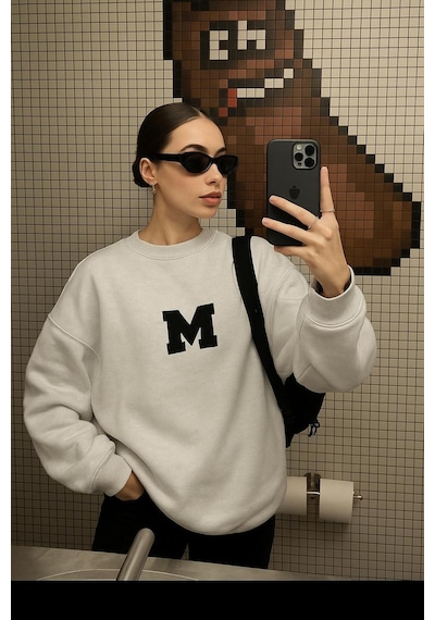 Benroma 3 İplik Penye M Baskılı Unisex Sweatshırt Gri
