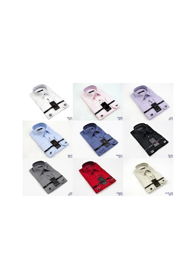 Lila Micro Kumaş Kol Düğmeli Slim Fit Düz Renk Gömlek // 201-3 Lila