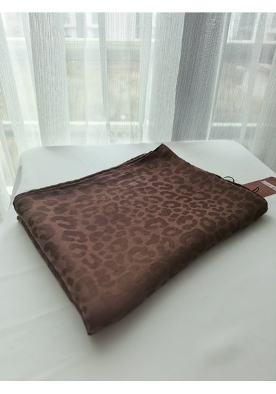 Laurel Scarf Leopar Desen Pamuk Ayrobin Jakar Şal Kahverengi