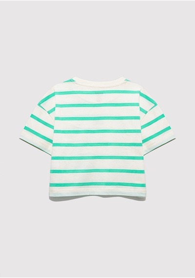 Mavi - Mavi Logo Baskılı Yeşil Çizgili Crop Tişört 7610182-88145 Yeşil