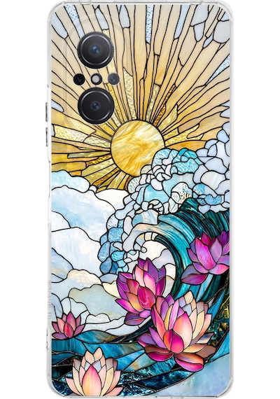 Printify Huawei Nova 9 Se İle Uyumlu Vitray Okyanus Sabahı Tasarımlı Şeffaf Silikon Kılıf Şeffaf