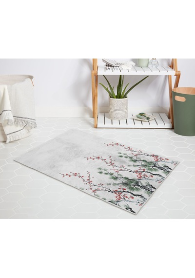 Banyo Halısı Dijital Baskılı Banyo Paspası 50x80 Polyester Kaymaz Tabanlı Duş Paspası 7766 Beyaz