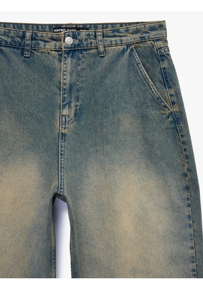 Koton Pamuklu Cepli Oversize Normal Bel Bol Skater Jean Pantolon Petrol 6sam40369nd