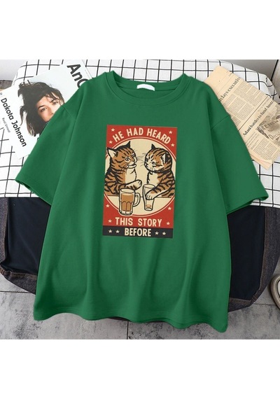 Flood Of Style Erkek Yeşil He Had Heard Baskılı Oversize Bisiklet Yaka Tshirt