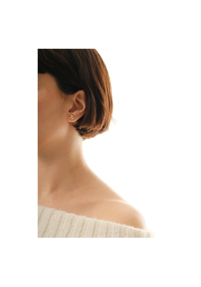 Gümüş Altın Yaldızlı Markız Kesim Zirkon Taşlı Yaprak Küpe Barcode Altın