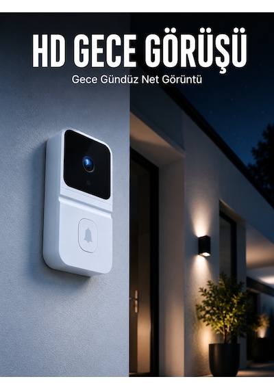 Beyaz Akıllı Güvenlik Kapı Zili Telefon Kontrollü Wi-fi Görüntülü Kapı Zili - Lisinya