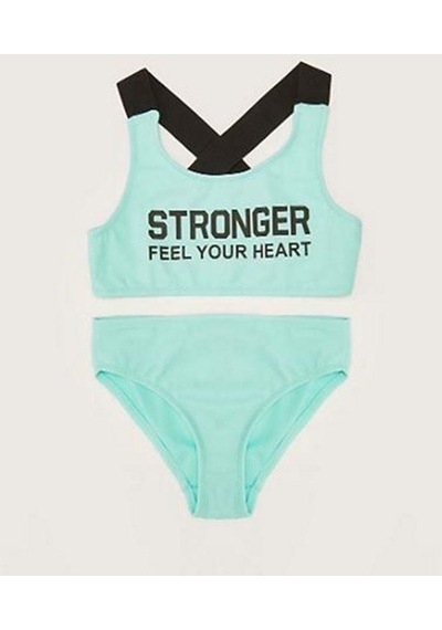 Deep Beach Yazı Baskılı Kız Çocuk Bikini Takım Db200773bt 001