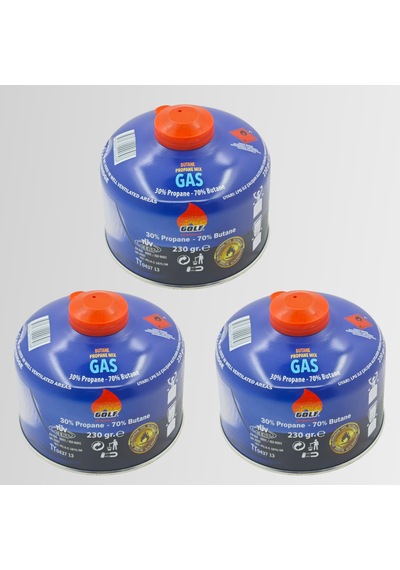3'lü Set - Golf Butan Propan Kamp Gazı Valfli Kartuş 230 Gr Çok Renkli
