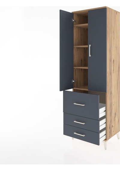 Hyperion Dolap 4 Raflı 3 Çekmeceli 2 Kapaklı 60x44x195 Çam-an... Çam
