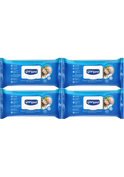 Canped Hasta Vücut Perine Temizleme Islak Mendil 48yaprak Xl 4lü XL